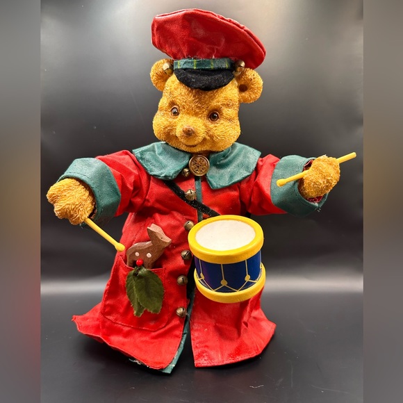 Vintage Toy Christmas Wind Up Musical Teddy Bear Playing A Drum #513 - Picture 1 of 6